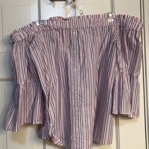 Off the shoulder striped shirt